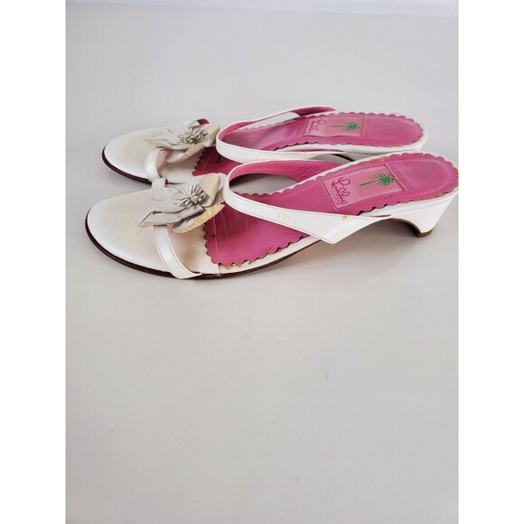 Lilly Pulitzer White Leather Flower Kitten Heel Sandals Size 8.5 - Picture 3 of 11